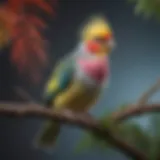 A vibrant cockatiel perched on a branch, showcasing its colorful feathers