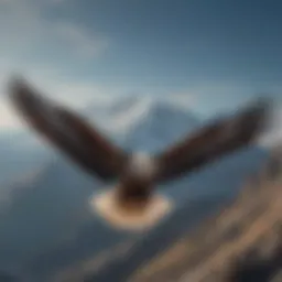 A majestic eagle soaring high above a mountain range