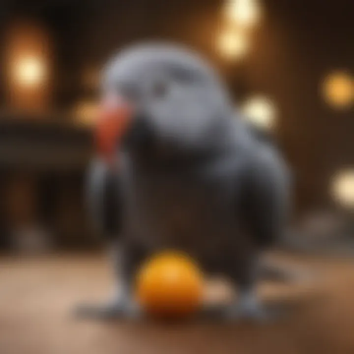 African Gray parrot engaging with a toy during playtime