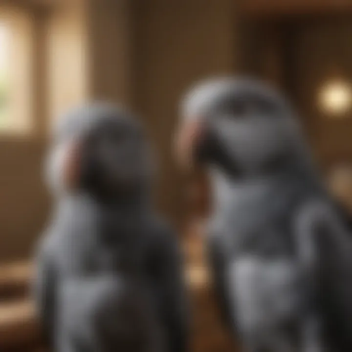 Healthy African Grey parrot chicks being cared for