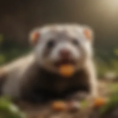 A playful ferret enjoying a healthy treat, illustrating the joy of a proper diet.