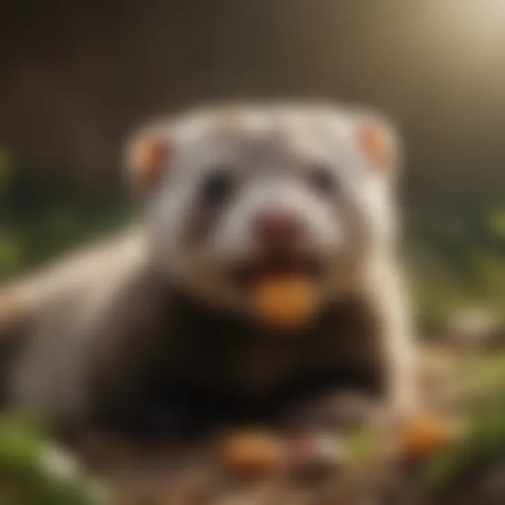 A playful ferret enjoying a healthy treat, illustrating the joy of a proper diet.