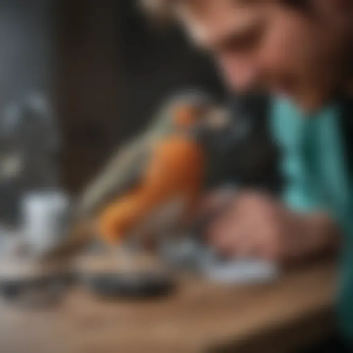 A veterinarian examining a bird with a stethoscope