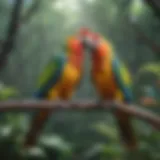 Colorful parrots perched on a branch