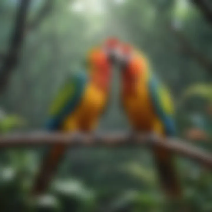 Colorful parrots perched on a branch