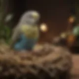 A cozy budgie nest setup showcasing different nesting materials