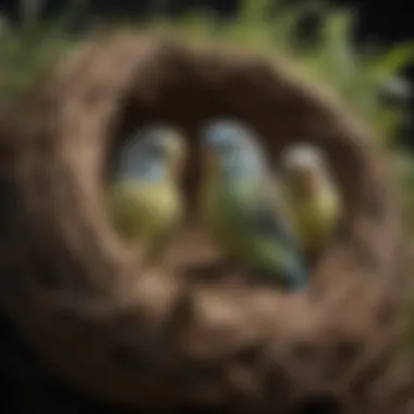 Variety of Budgie Nests Different types of nests suitable for budgies, including wooden and grass nests
