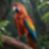 A vibrant macaw perched on a branch