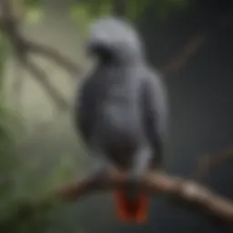 African Grey Parrot perched on a branch