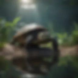A well-designed aquatic turtle habitat showcasing natural elements
