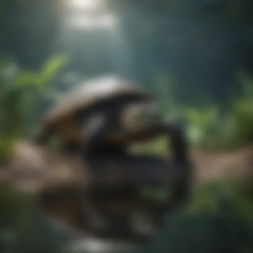 A well-designed aquatic turtle habitat showcasing natural elements