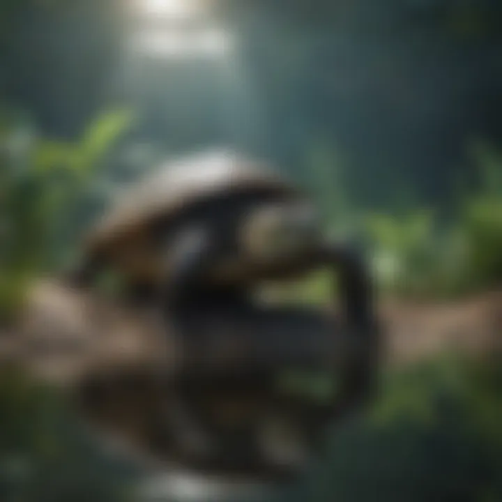 A well-designed aquatic turtle habitat showcasing natural elements