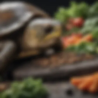 Nutritional Food Options for Turtles A variety of fresh vegetables and pellets prepared for turtle feeding
