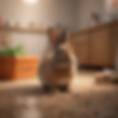 A rabbit exploring its clean litter box area