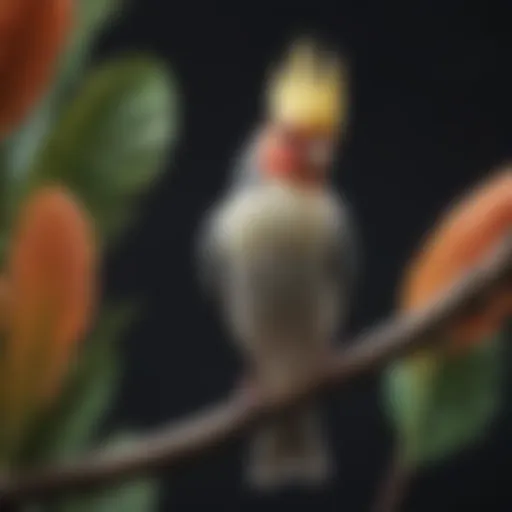 Cockatiel perched on a branch, showcasing its vibrant feathers