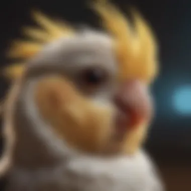 A close-up of a cockatiel with a curious expression