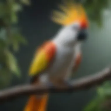 A vibrant cockatoo perched on a branch, showcasing its stunning plumage.