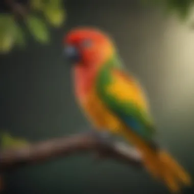 Colorful conure perched on a branch