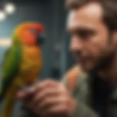 Conure interacting with its owner