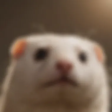 A close-up view of a ferret exhibiting signs of hair loss, showing patchy fur.