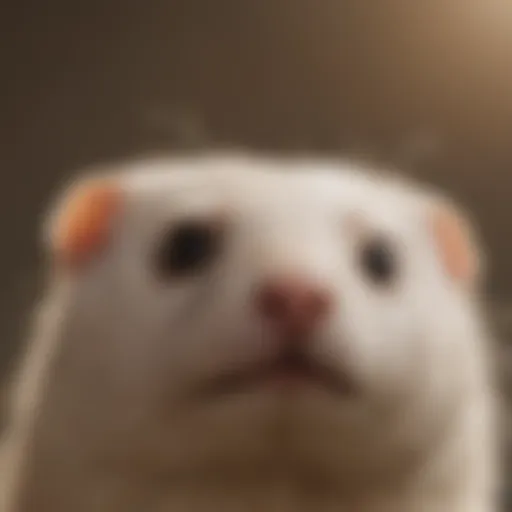 A close-up view of a ferret exhibiting signs of hair loss, showing patchy fur.