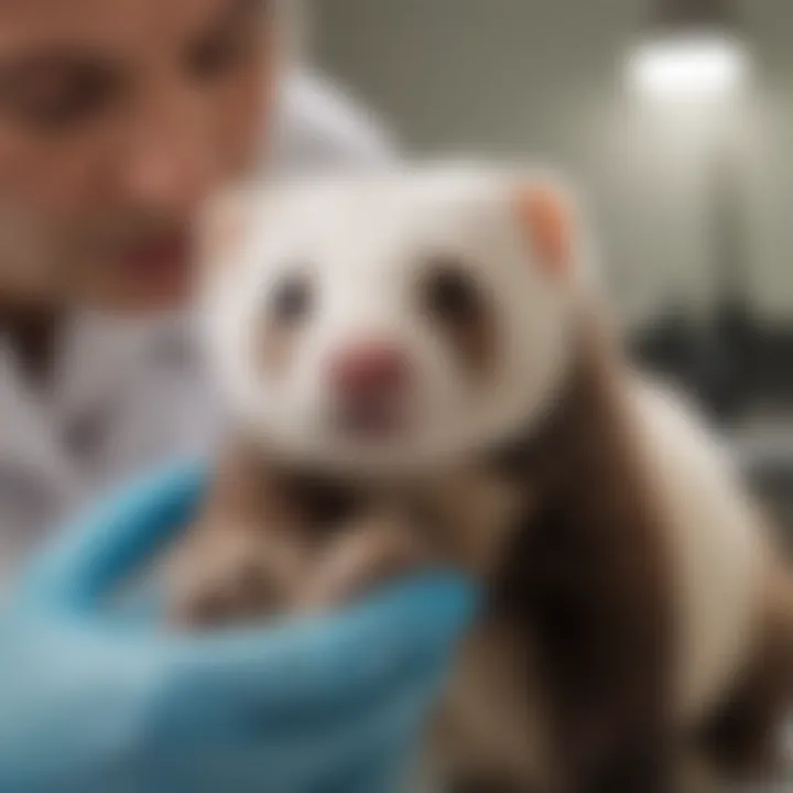 A veterinarian examining a ferret, highlighting the importance of professional diagnosis for health issues.