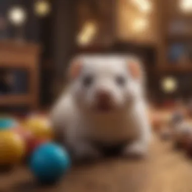 Playful Ferret Engaging with Colorful Toys Ferret interacting with toys in a vibrant setting