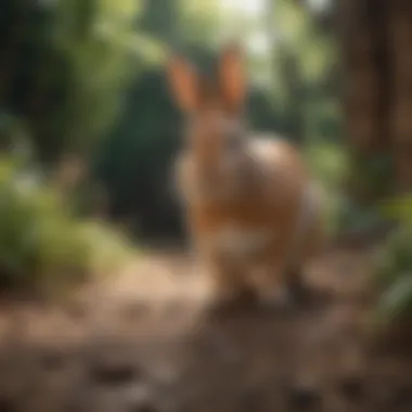 Rabbit curiously exploring its designated litter training space