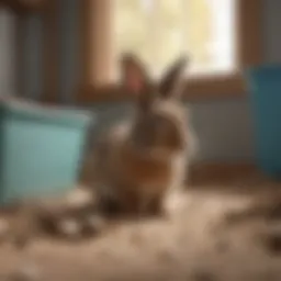 Rabbit exploring litter box