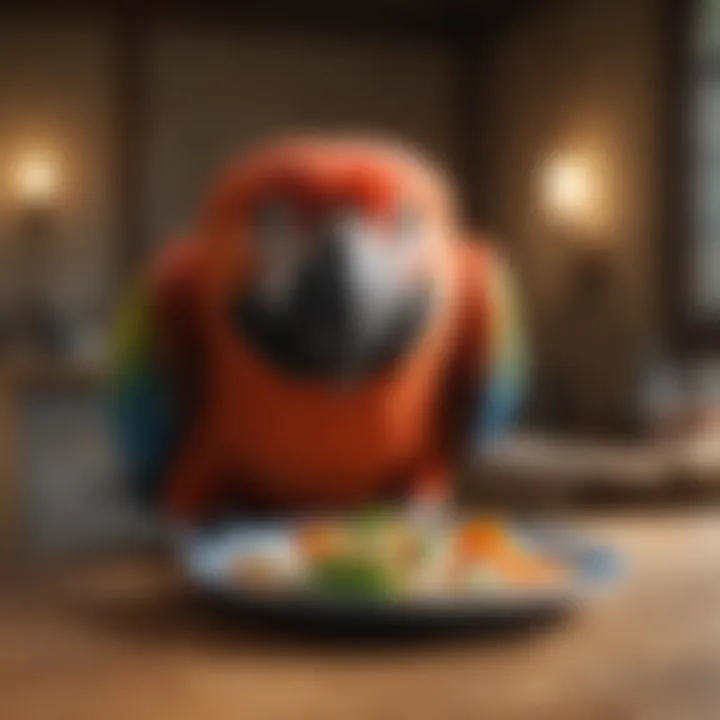 Healthy macaw enjoying a nutritious meal