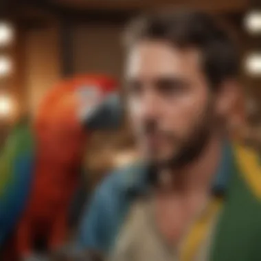 Veterinarian examining a macaw