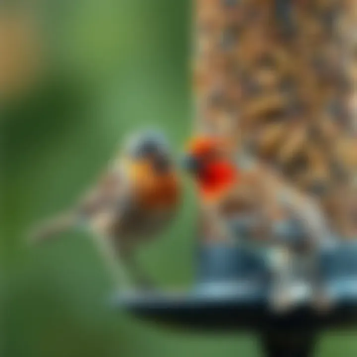 Different bird species attracted to a feeder with Meijer seeds