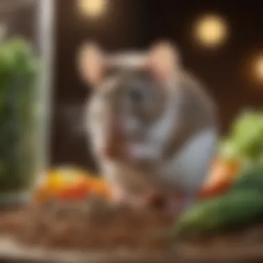 Healthy mouse food selection including grains and fresh vegetables