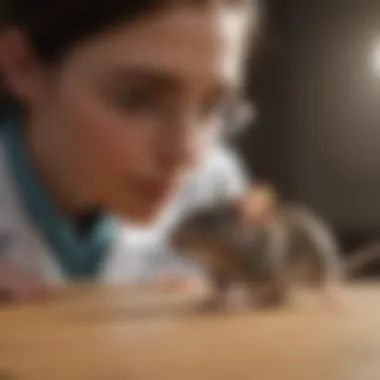 A veterinarian examining a pet mouse