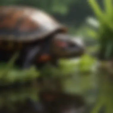 A diverse selection of fresh vegetables and aquatic plants suitable for painted turtles.