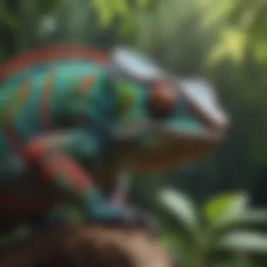 Panther Chameleon in Its Natural Habitat Vibrant panther chameleon in a lush environment