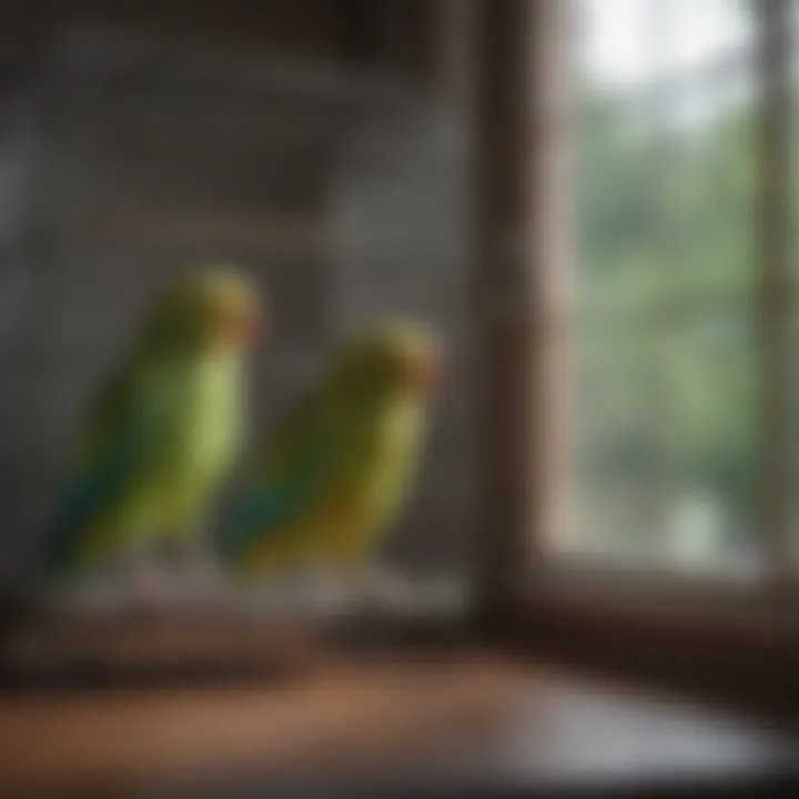 Well-placed parakeet cage near a window