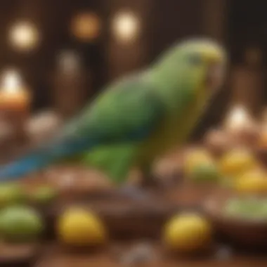 Nutritional Choices for Parakeets Assortment of parakeet-friendly foods arranged artistically