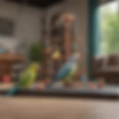 Aesthetic Play Gym Setup An aesthetically pleasing parakeet play gym setup in a living room