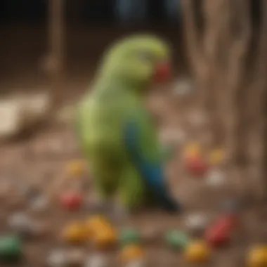 Close-up of natural materials used in a parakeet play gym
