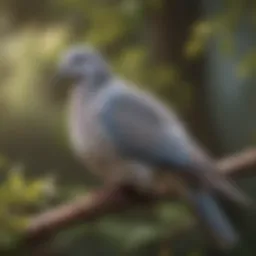A serene dove perched on a branch in a tranquil setting