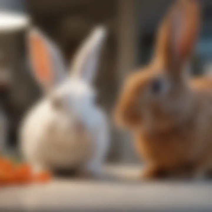 Healthy rabbit being examined by a veterinarian