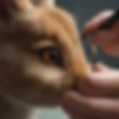 Veterinary Examination of Rabbit Eye Veterinarian examining a rabbit's eye with a specialized tool