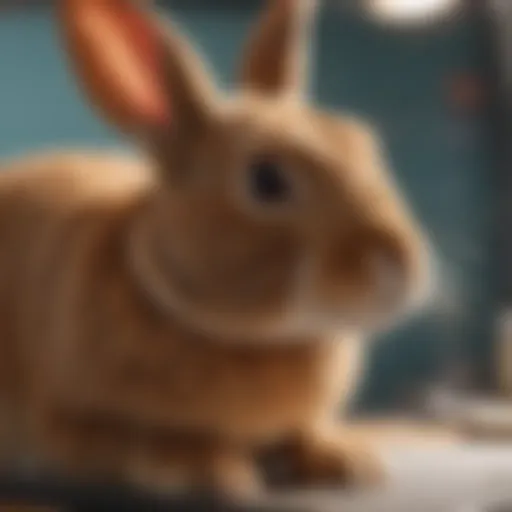 A rabbit receiving a veterinary check-up