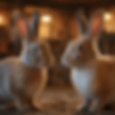 Rabbits interacting playfully in a social setting.