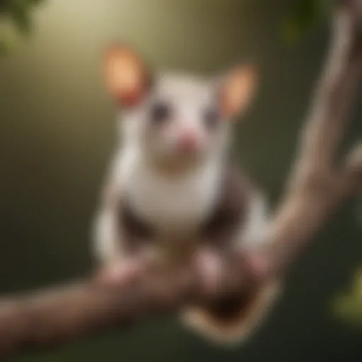 Sugar glider perched on a branch showcasing its gliding membrane