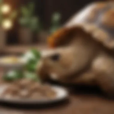 A sulcata turtle enjoying a balanced meal