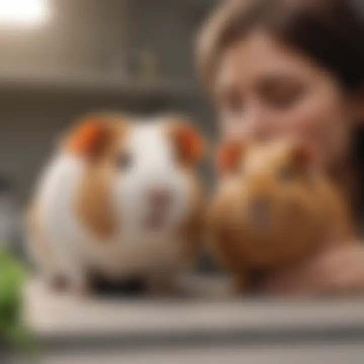 A veterinarian examining a guinea pig