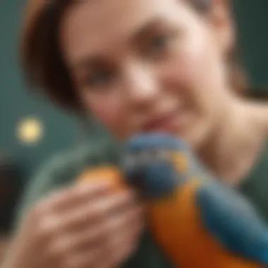 Pet Owner and Bird Interaction A pet owner interacting lovingly with their pet bird
