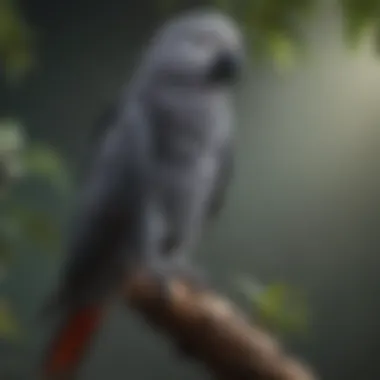 A vibrant African Gray Parrot perched on a branch